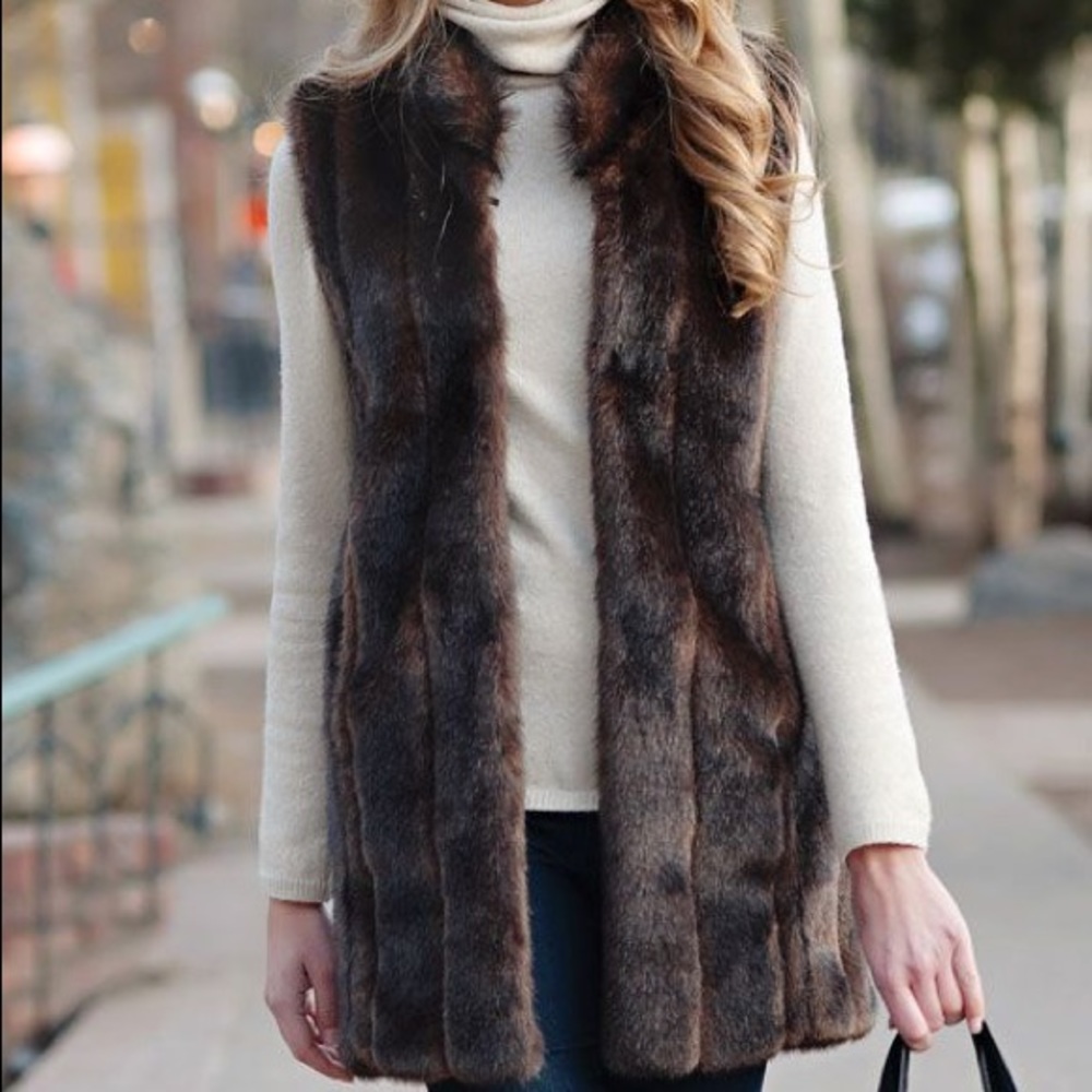 Forever 21 Boutique Longline Faux Fur Vest - Brown Natural